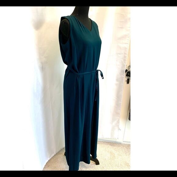 Eileen Fisher dark teal 100% silk two piece dress blouse set Sz M - Picture 3 of 16